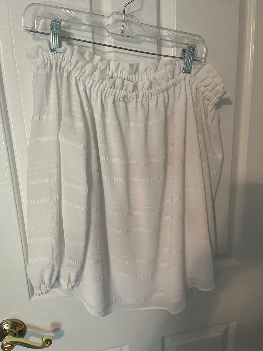 White House Black Market White Ruffled Elastic-Neck Blouse